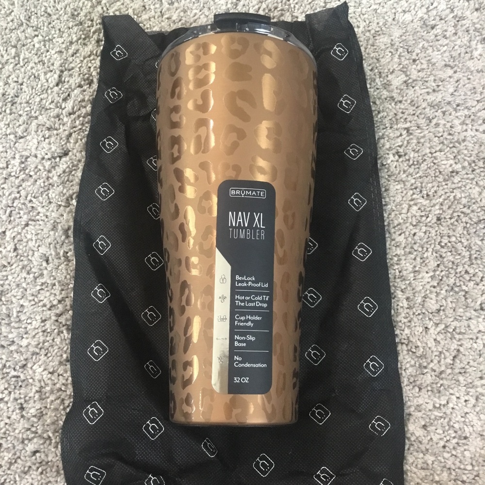 New Brumate NAV XL 32oz Travel Tumbler Gold Leopard Bevlock Lid